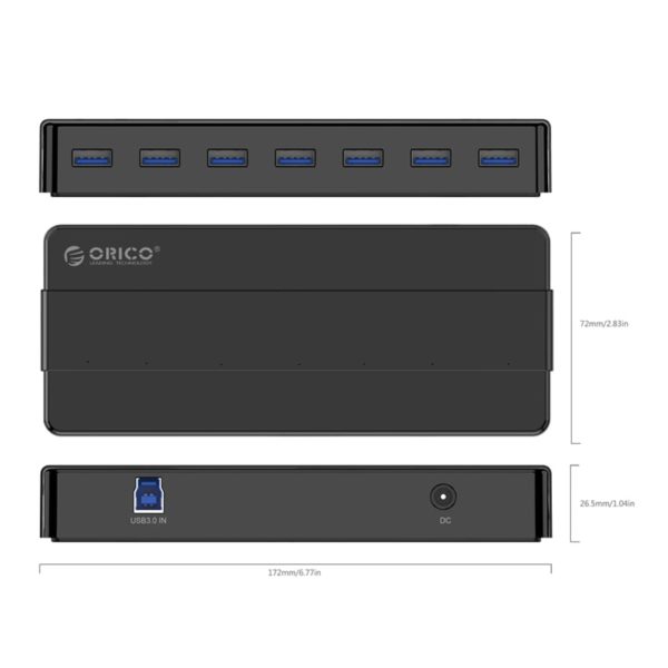 ORICO 7 Port Additional Power USB3.0 Hub – Black