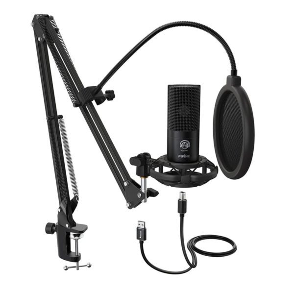 Fifine T669 Cardioid USB Condensor Microphone Arm Desk Mount Kit – Black