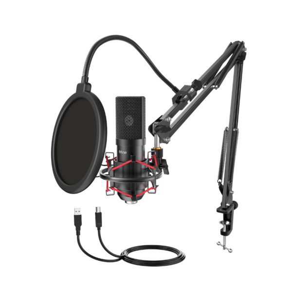 Fifine T732 USB Condensor Microphone with Arm Desk Mount Kit – Black