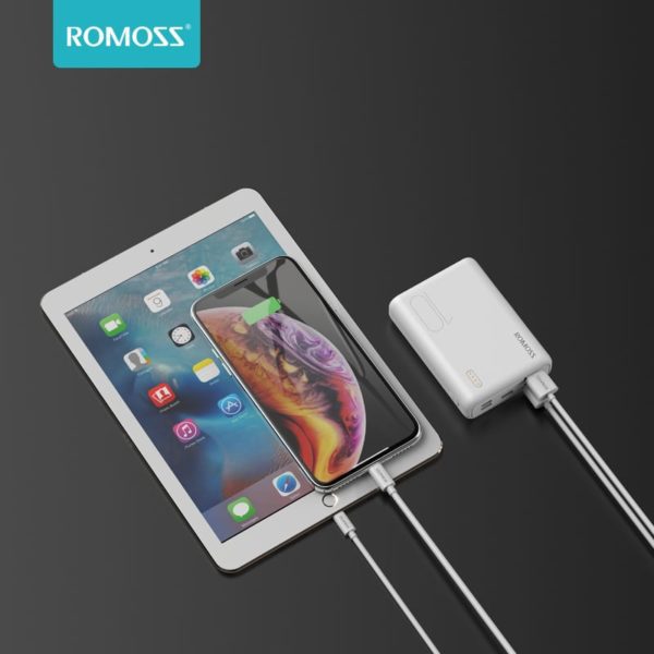 Romoss Simple 10 10000mAh Input: Type C|Lightning|Micro USB|Output: 2 x USB Power Bank - White - Image 3