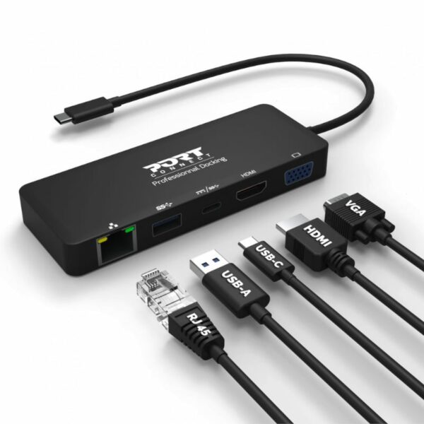 Port USB Type-C to 1 x RJ45|1 x USB3.0 SS|1 x Type-C 85W PD|1 x HDMI2.0|1 x VGA 30cm Cable Dock - Black - Image 4