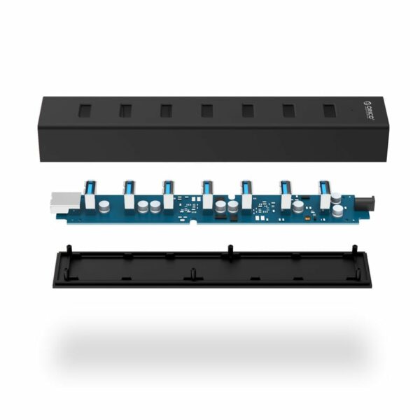 ORICO 7 Port USB3.0 Aluminium Hub - Black - Image 3