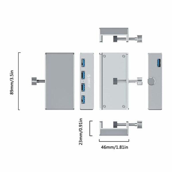 ORICO 4 Port USB3.0 Clip-on USB Hub | 4x USB3.0| Aluminium - Image 3