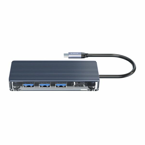 ORICO 8 Port 3 x USB3.0|1 x RJ45|1 x HDMI|1 x Type-C(PD 20V)|1 x TF/SD Transparent Hub - Grey - Image 3